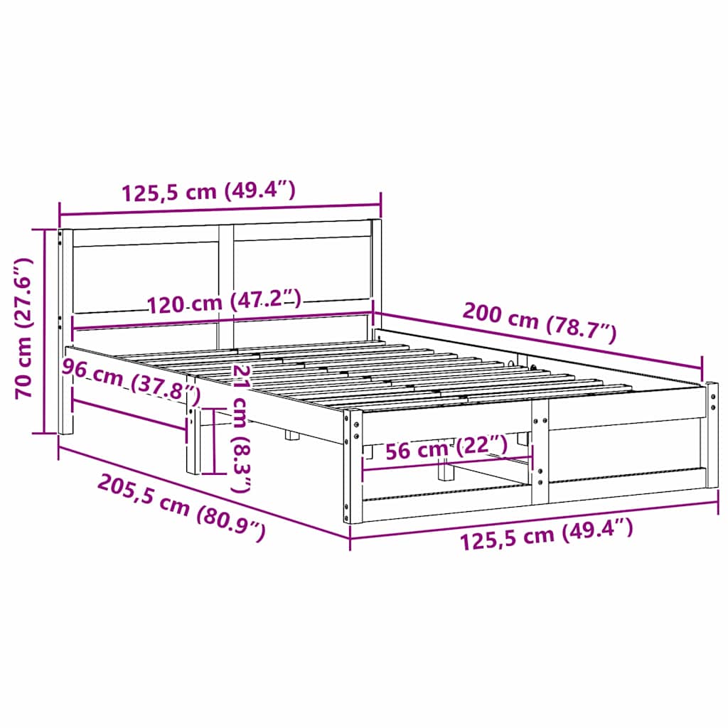 Cadre de lit avec tête de lit Brun cire 120 x 200 cm Pin massif - XIOS