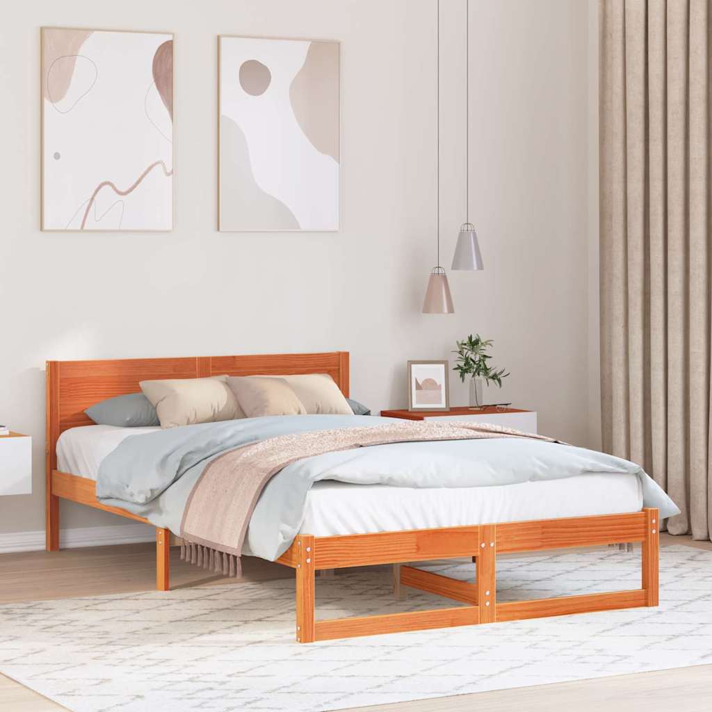 Cadre de lit avec tête de lit Brun cire 140 x 190 cm Pin massif - XIOS