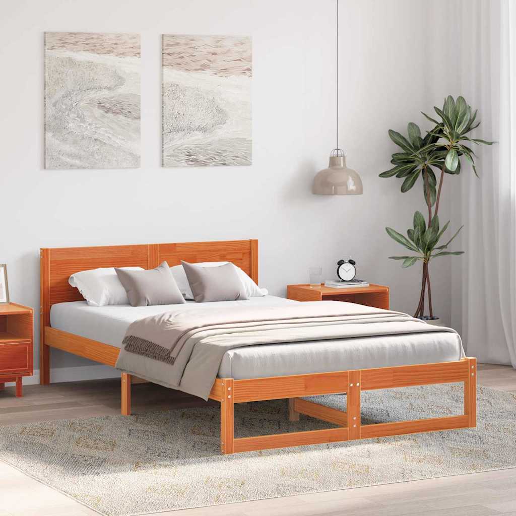 Cadre de lit avec tête de lit Brun cire 140 x 190 cm Pin massif - XIOS