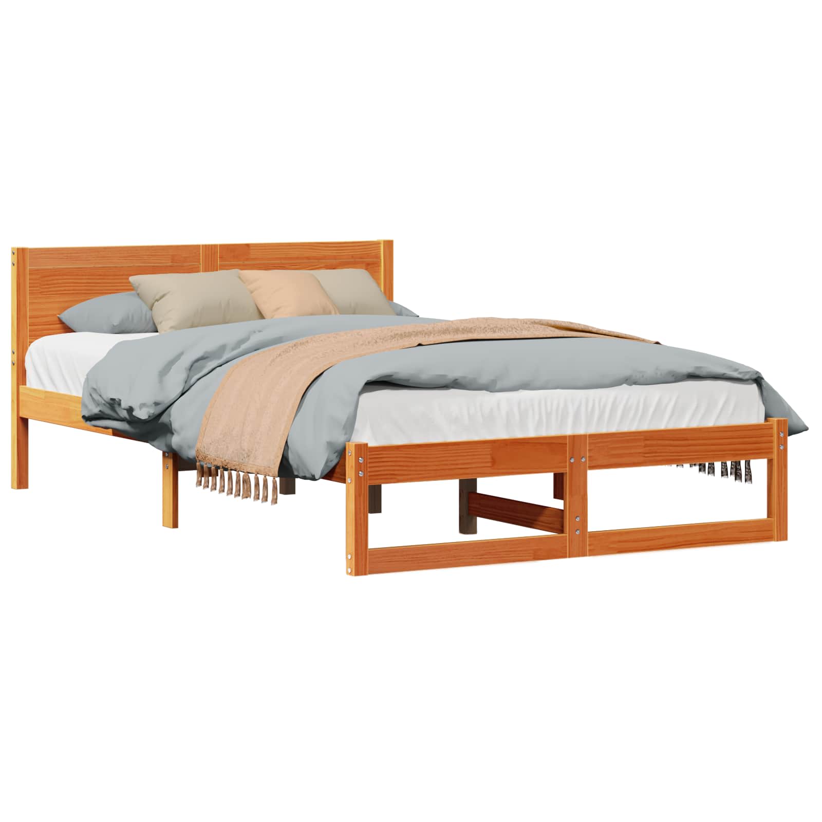 Cadre de lit avec tête de lit Brun cire 140 x 190 cm Pin massif - XIOS