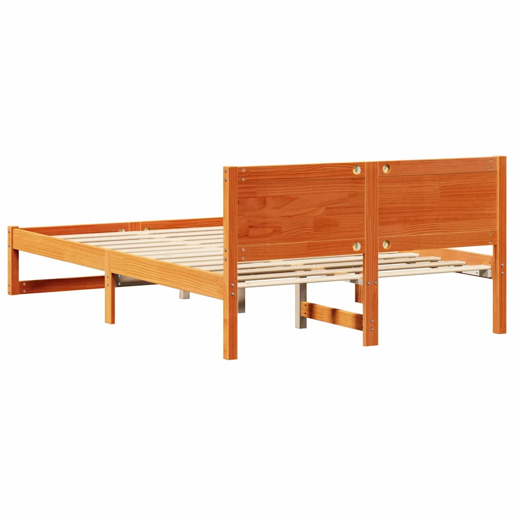 Cadre de lit avec tête de lit Brun cire 140 x 190 cm Pin massif - XIOS