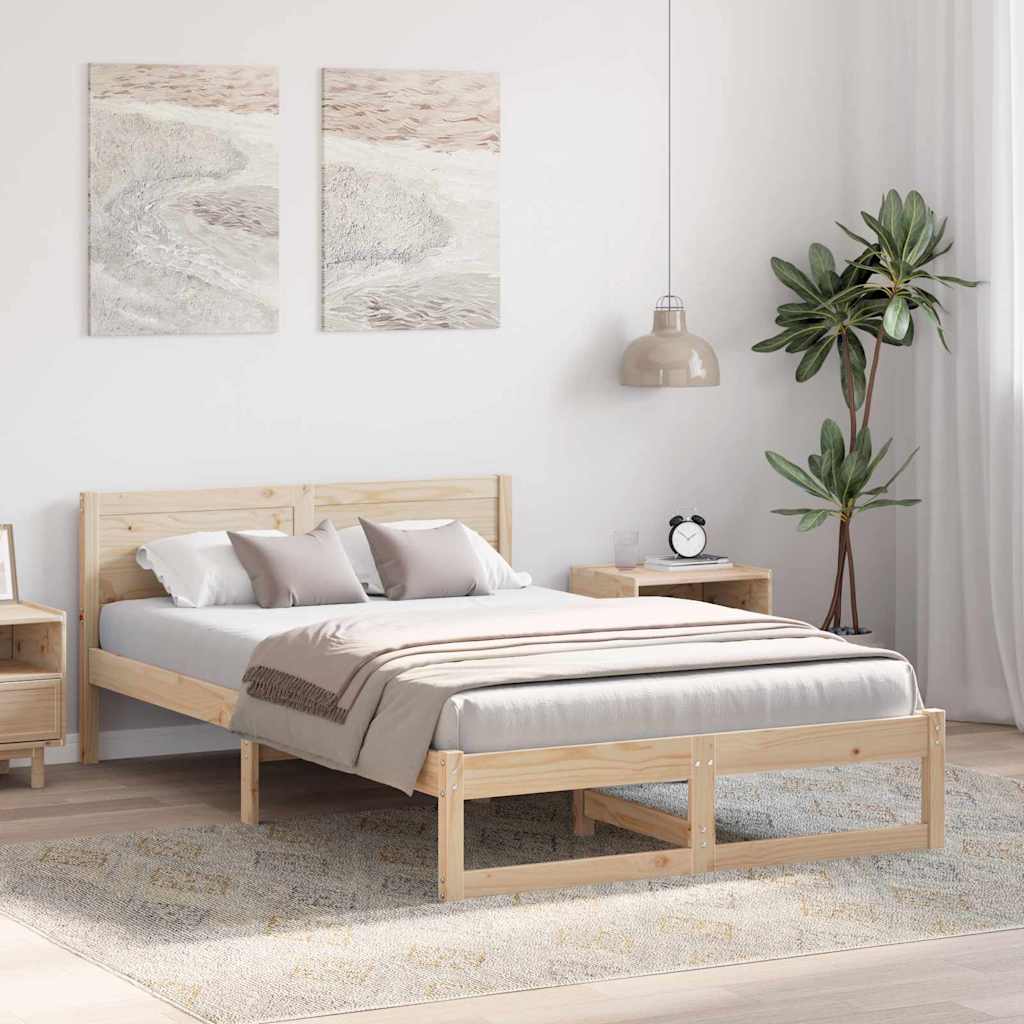 Cadre de lit avec tête de lit Naturel 135 x 190 cm Pin massif - XIOS