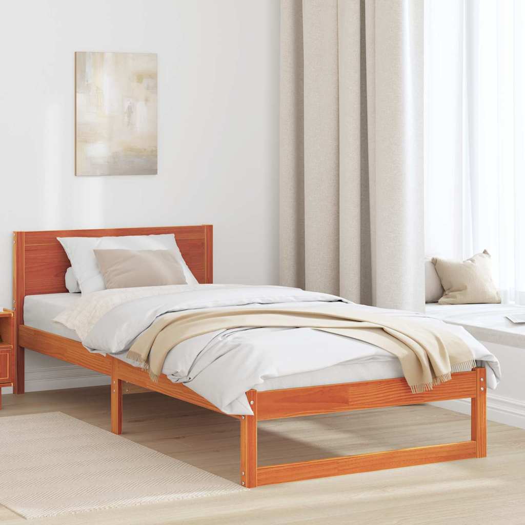 Cadre de lit avec tête de lit Brun cire 100 x 200 cm Pin massif - XIOS
