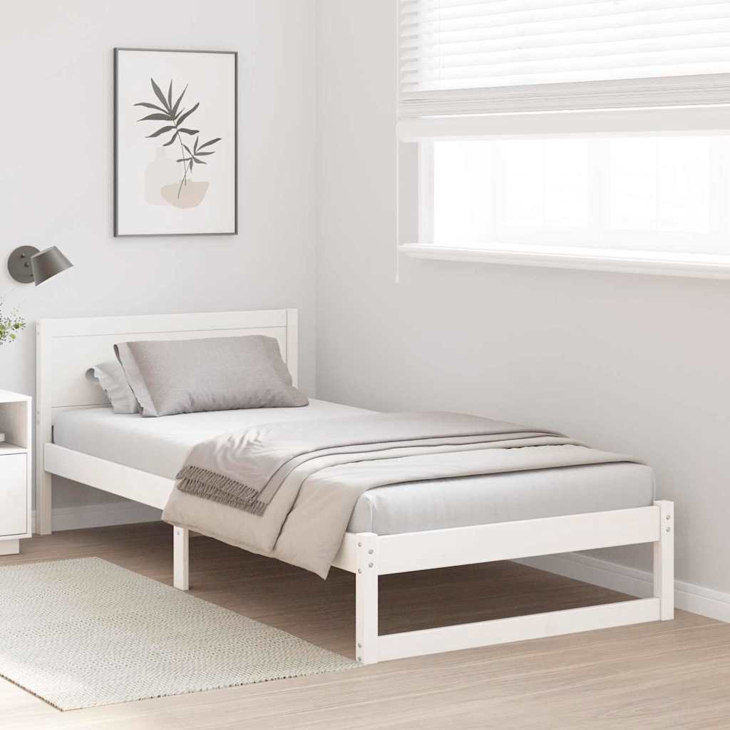 Cadre de lit avec tête de lit Blanc 90 x 200 cm Pin massif - XIOS
