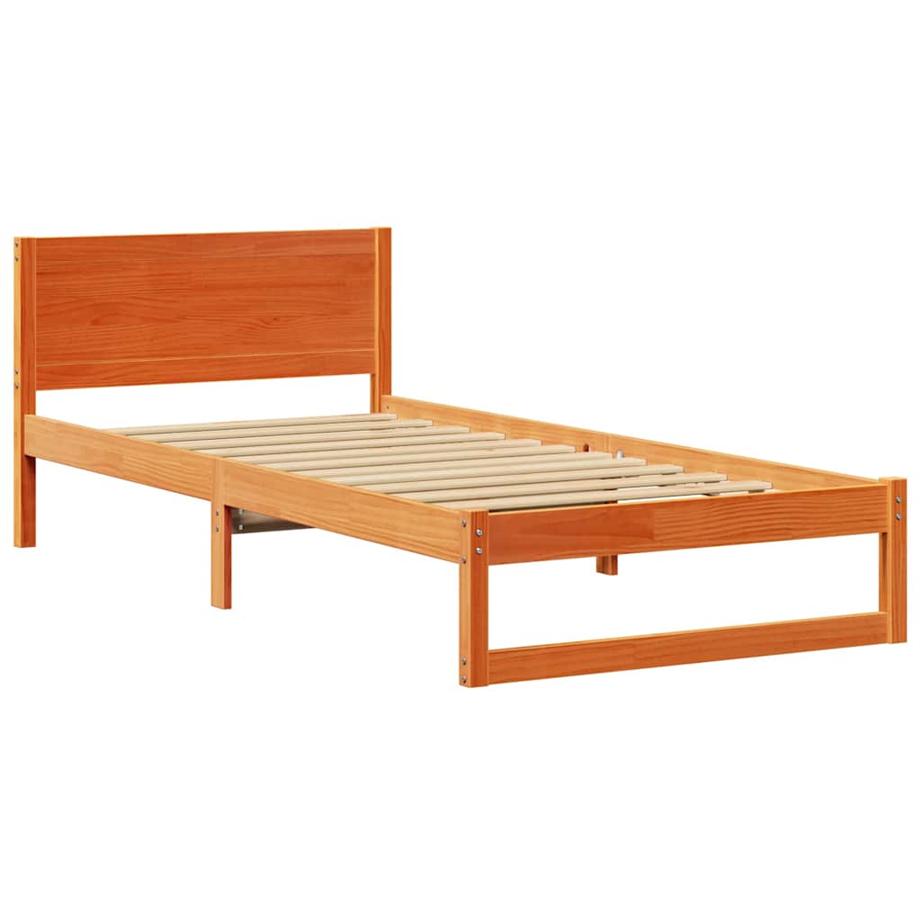 Cadre de lit avec tête de lit Brun cire 90 x 200 cm Pin massif - XIOS