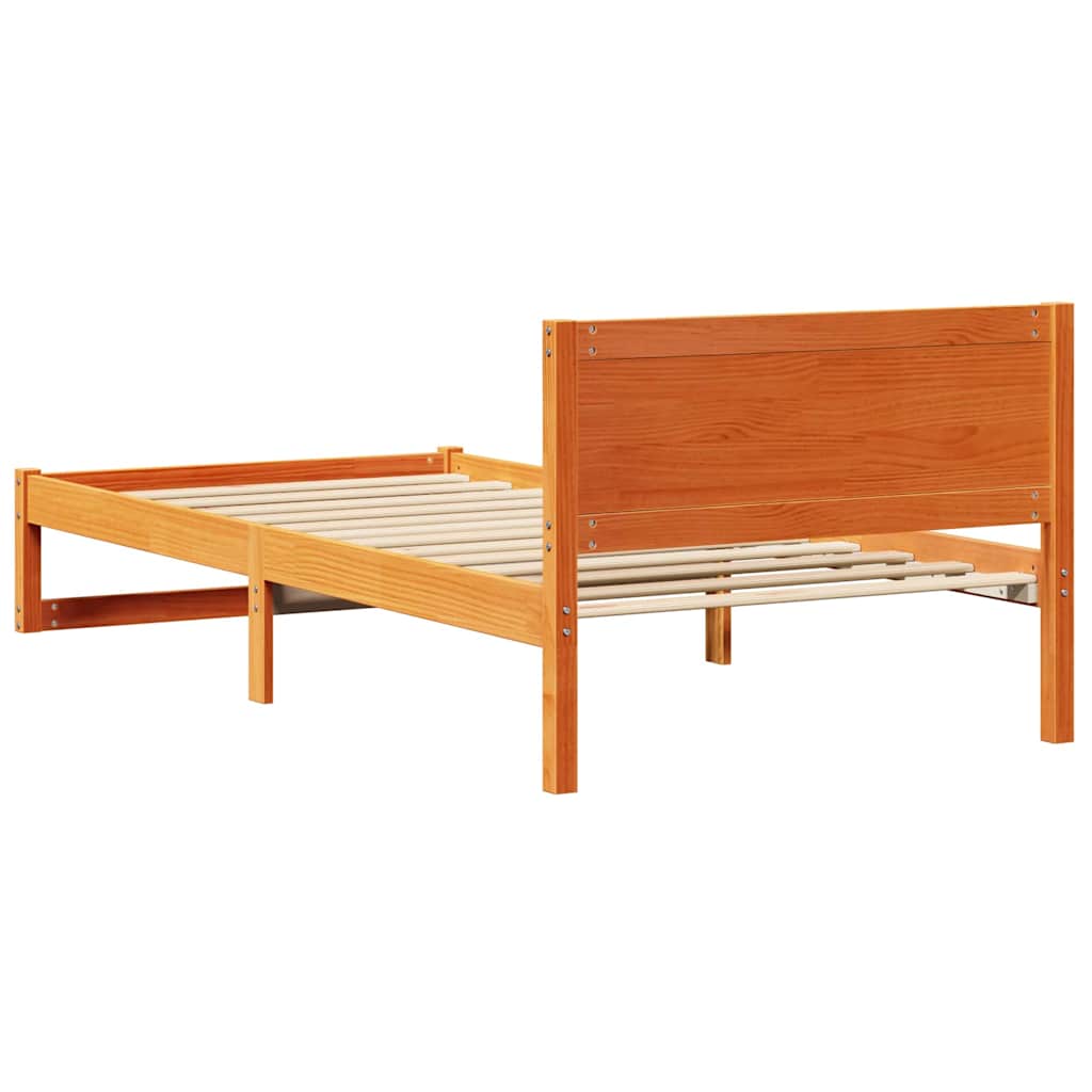 Cadre de lit avec tête de lit Brun cire 90 x 200 cm Pin massif - XIOS