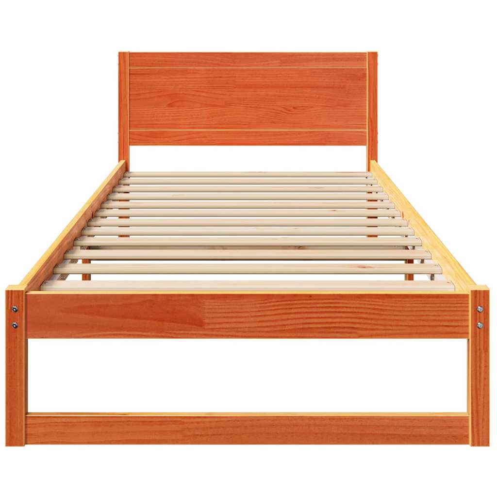 Cadre de lit avec tête de lit Brun cire 90 x 190 cm Pin massif - XIOS