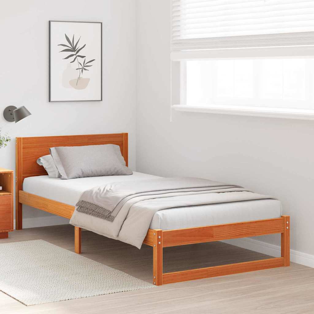 Cadre de lit avec tête de lit Brun cire 75 x 190 cm Pin massif - XIOS