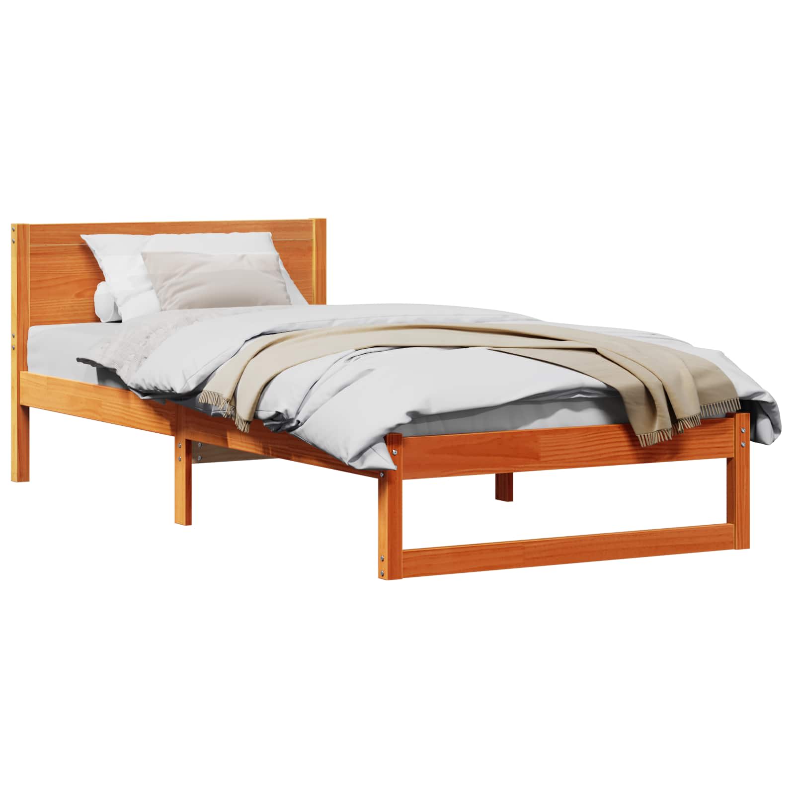 Cadre de lit avec tête de lit Brun cire 75 x 190 cm Pin massif - XIOS