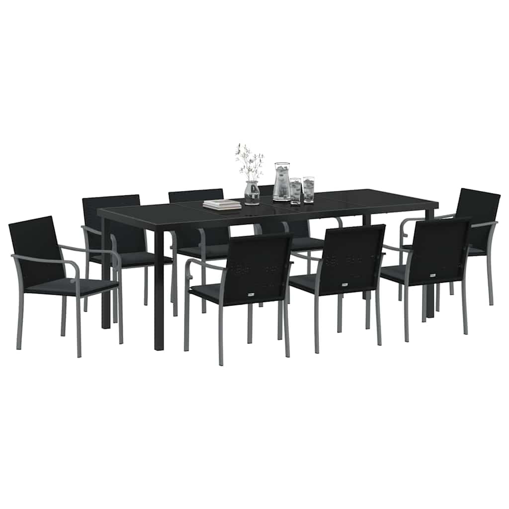 Ensemble de salle à manger pour jardin 9 pcs Noir et gris - XIOS