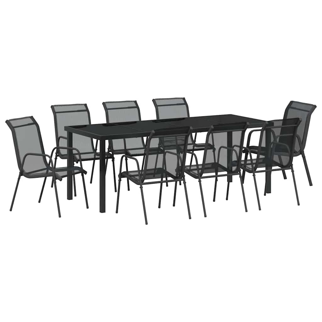 Ensemble de salle à manger pour jardin 9 pcs Noir - XIOS
