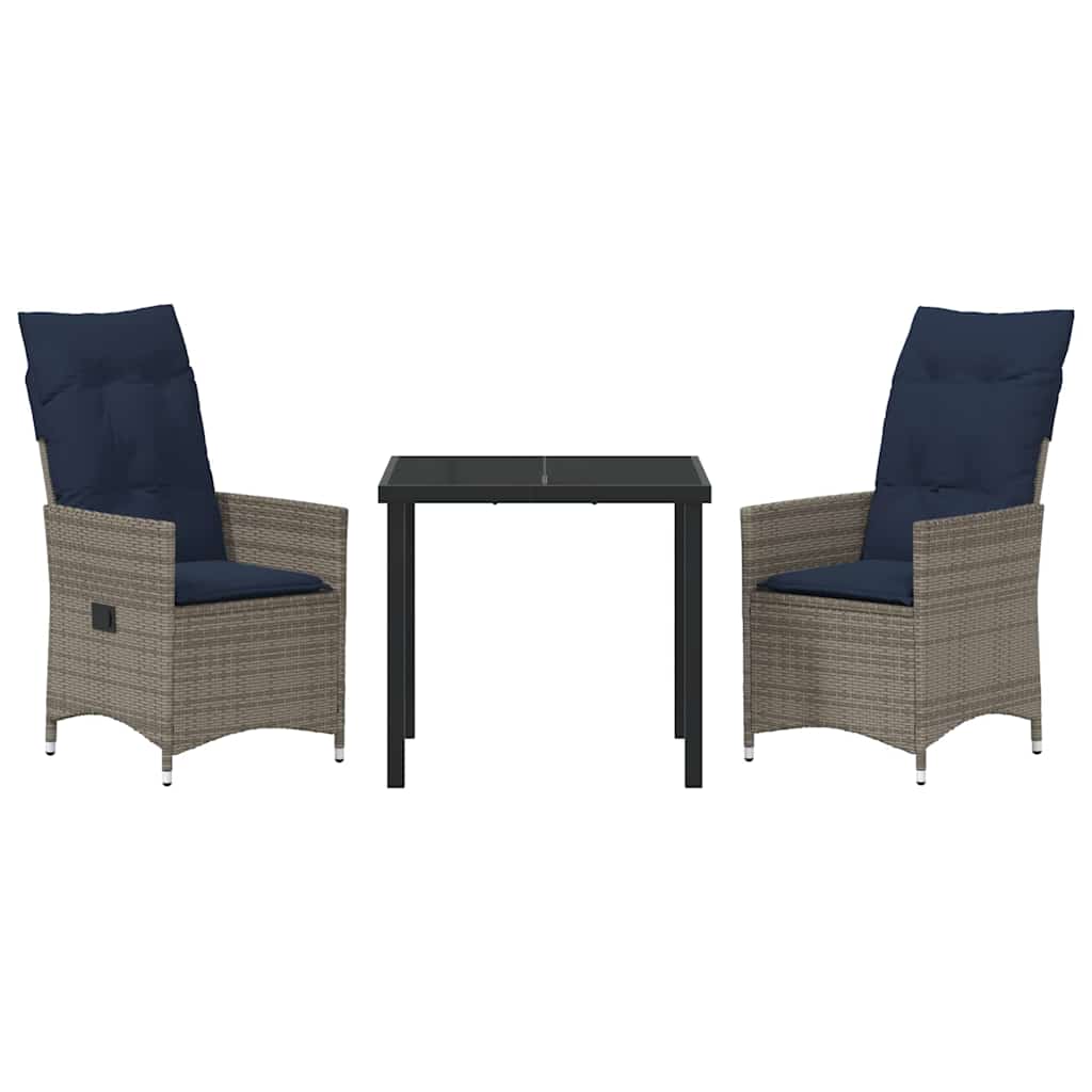 Ensemble table et chaises avec coussin 3 pcs Gris Rotin PE - XIOS