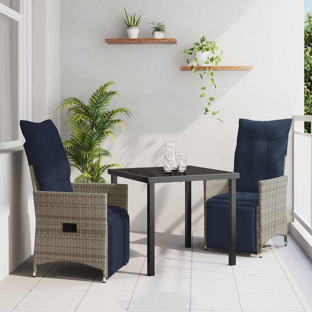 Ensemble table et chaises avec coussin 3 pcs Gris Rotin PE - XIOS