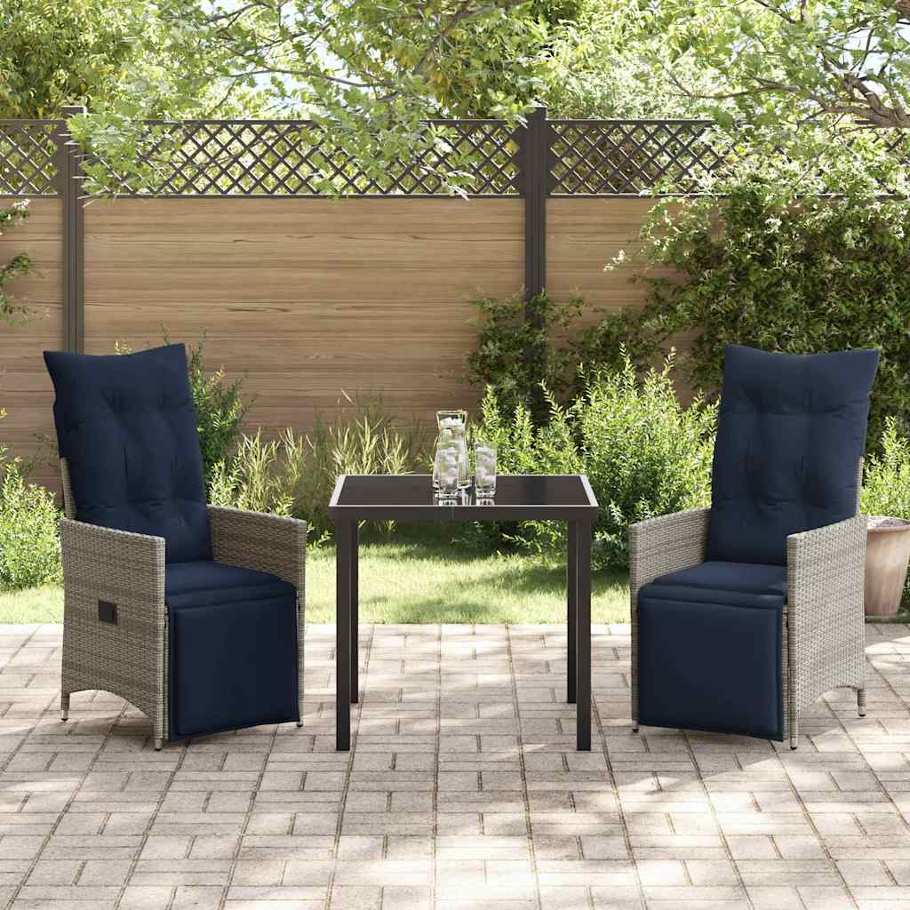 Ensemble table et chaises avec coussin 3 pcs Gris Rotin PE - XIOS