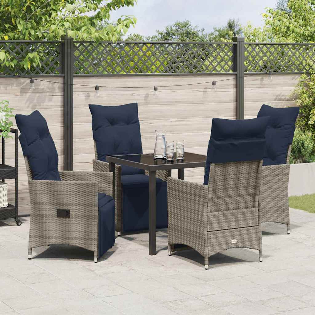 Ensemble table et chaises avec coussin 5 pcs Gris Rotin PE - XIOS