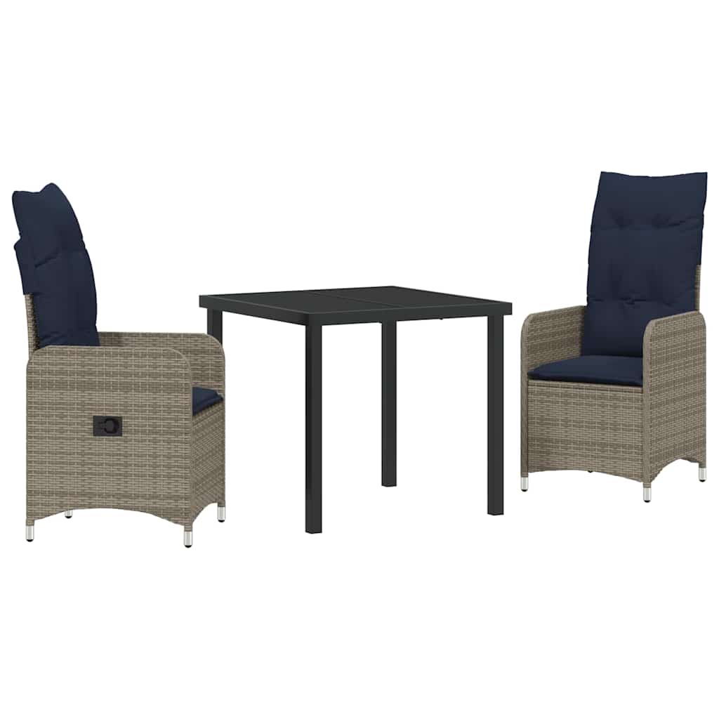 Ensemble table et chaises avec coussin 3 pcs Gris Rotin PE - XIOS