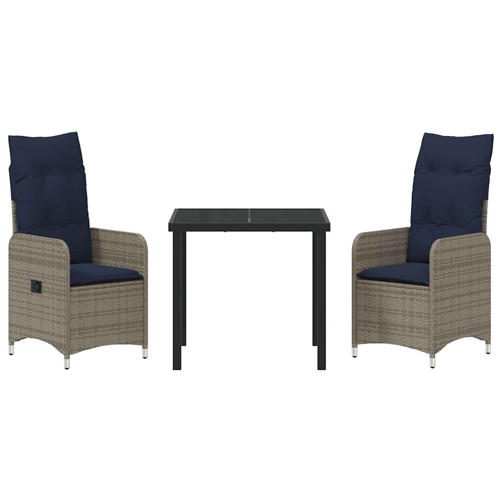 Ensemble table et chaises avec coussin 3 pcs Gris Rotin PE - XIOS