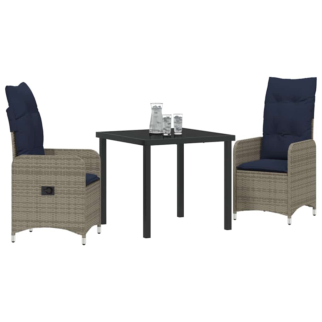 Ensemble table et chaises avec coussin 3 pcs Gris Rotin PE - XIOS