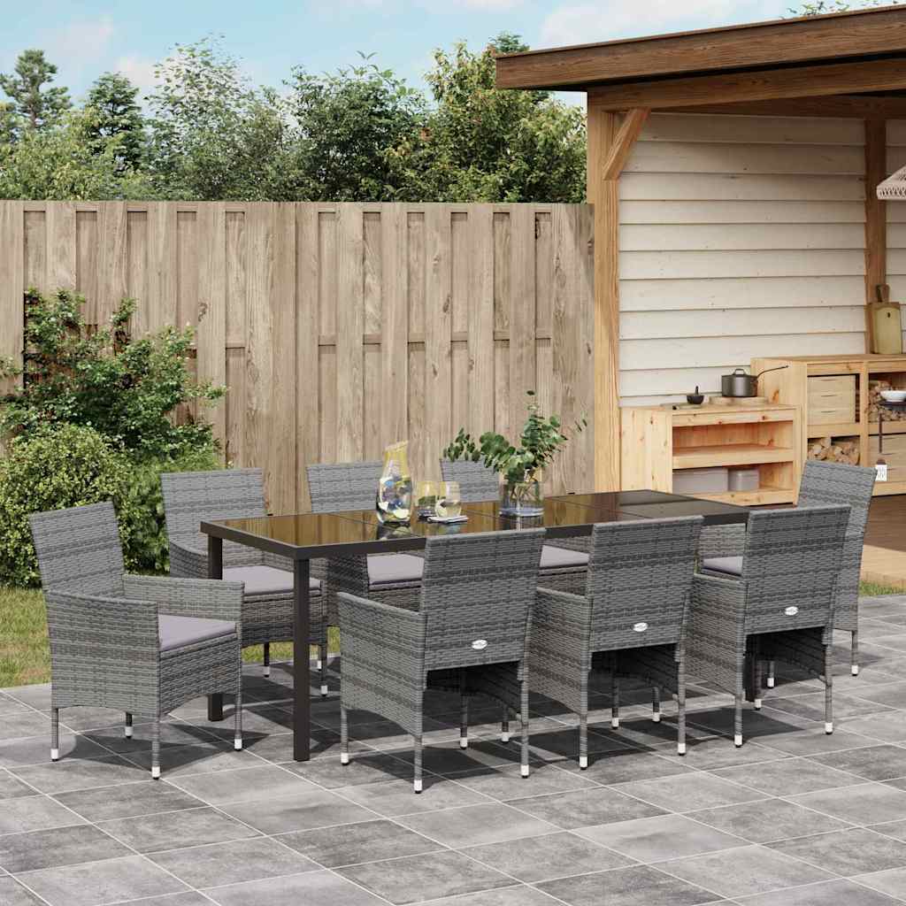 Ensemble de salle à manger pour jardin 9 pcs Gris polyrotin - XIOS