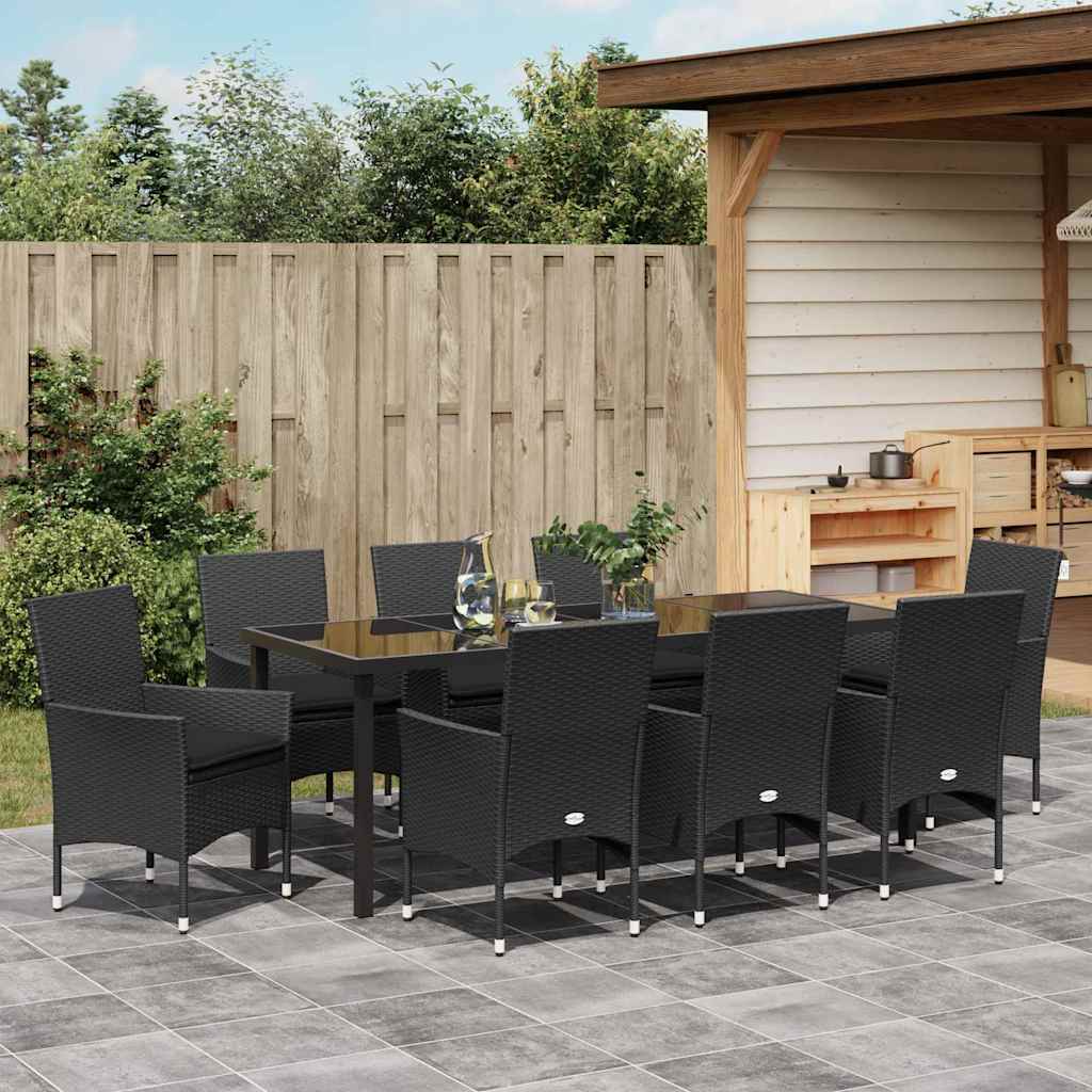 Ensemble de salle à manger pour jardin 9 pcs Noir polyrotin