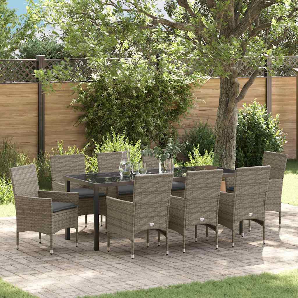 Ensemble de salle à manger pour jardin 9 pcs Gris polyrotin - XIOS