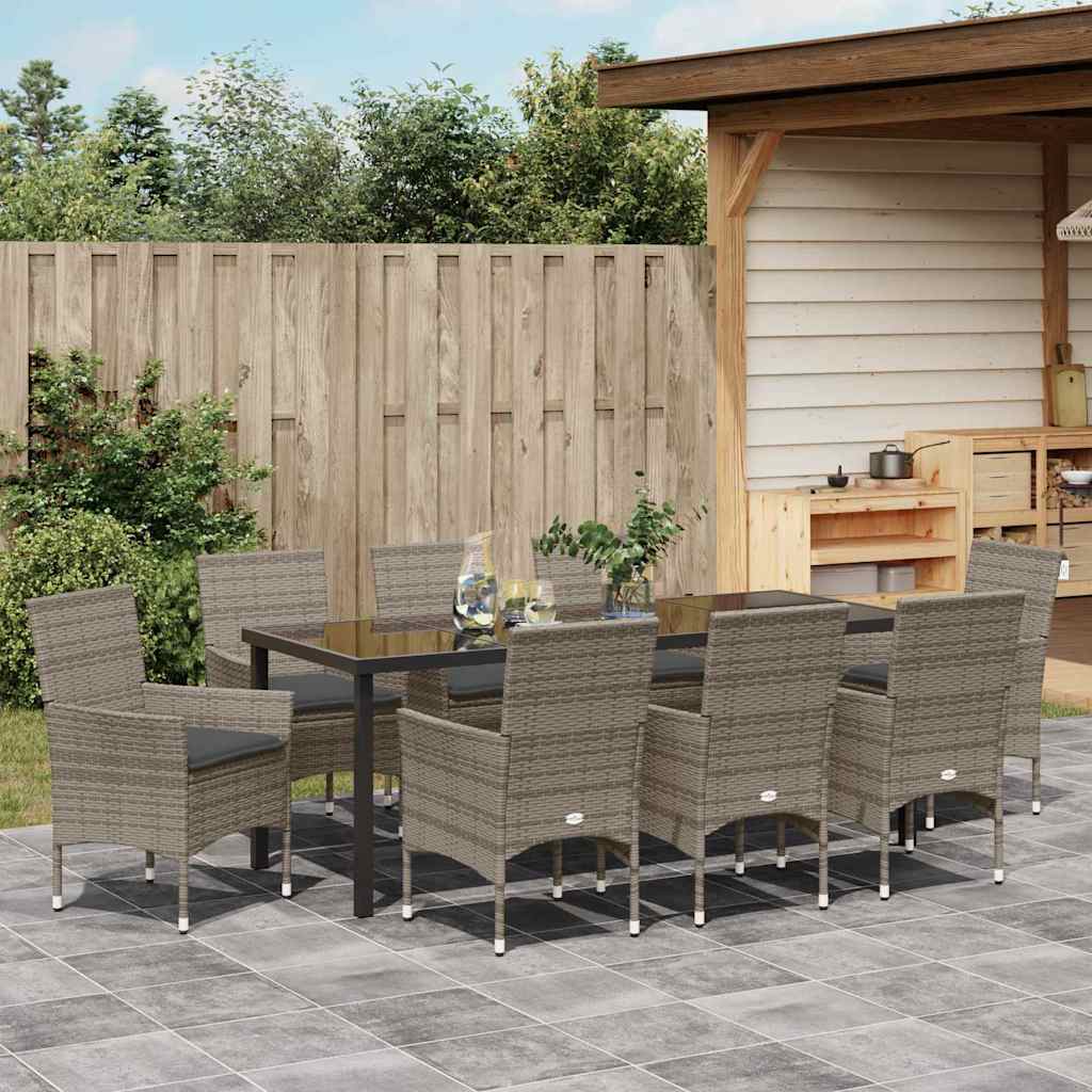Ensemble de salle à manger pour jardin 9 pcs Gris polyrotin - XIOS
