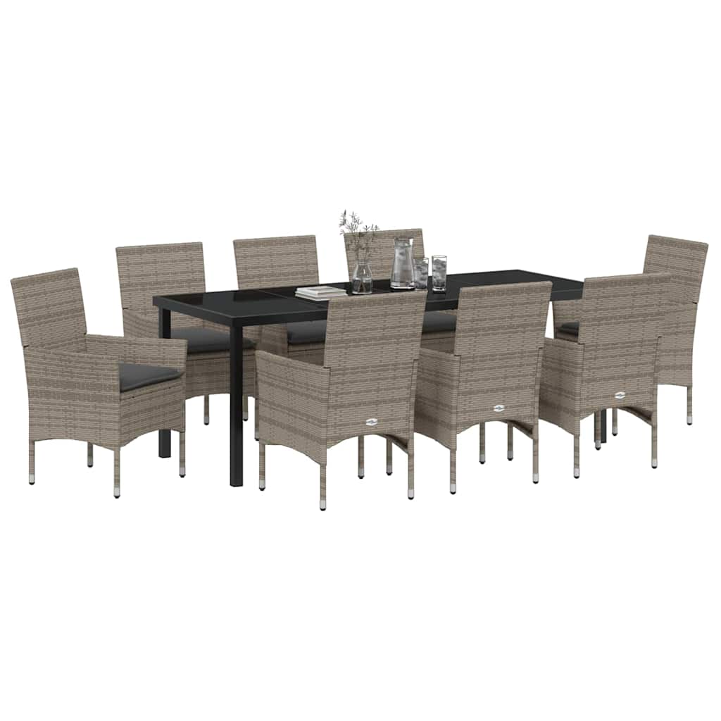 Ensemble de salle à manger pour jardin 9 pcs Gris polyrotin - XIOS