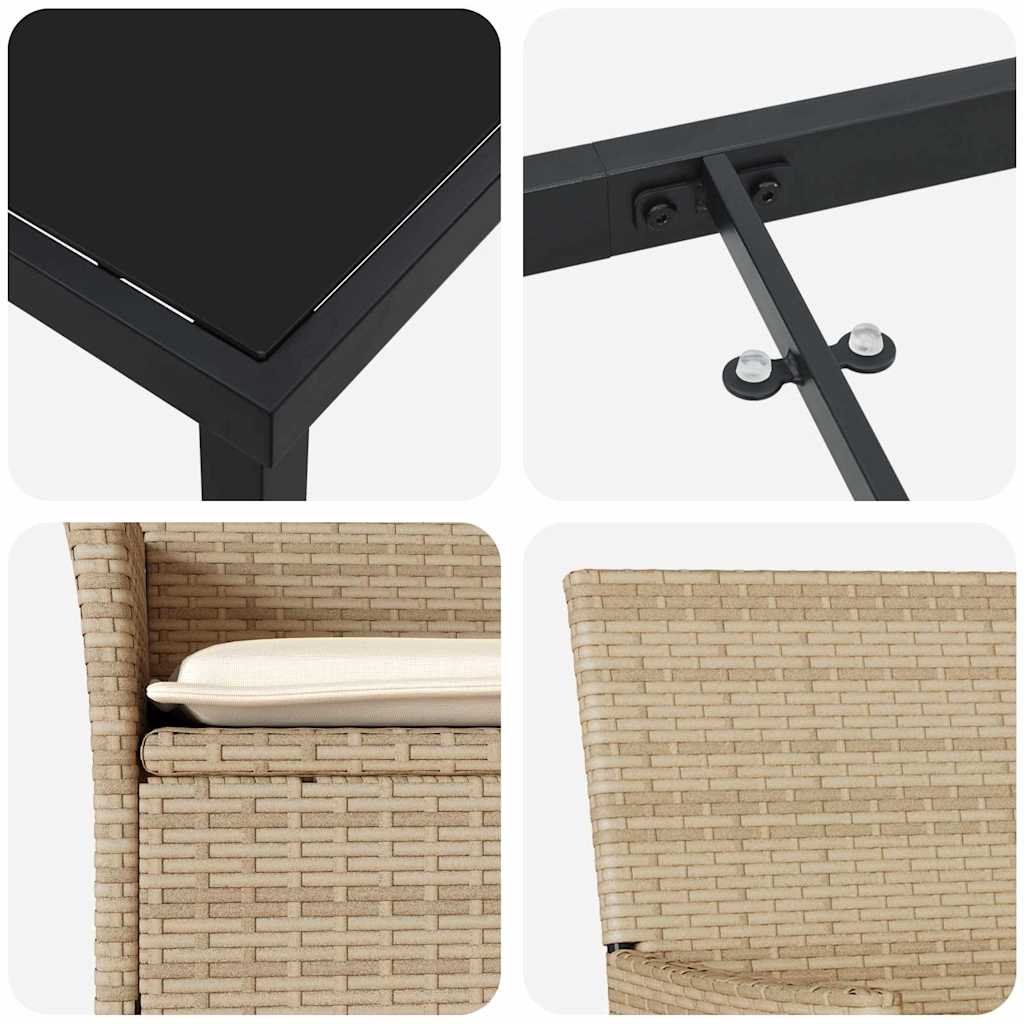 Ensemble de salle à manger pour jardin 3 pcs Beige polyrotin