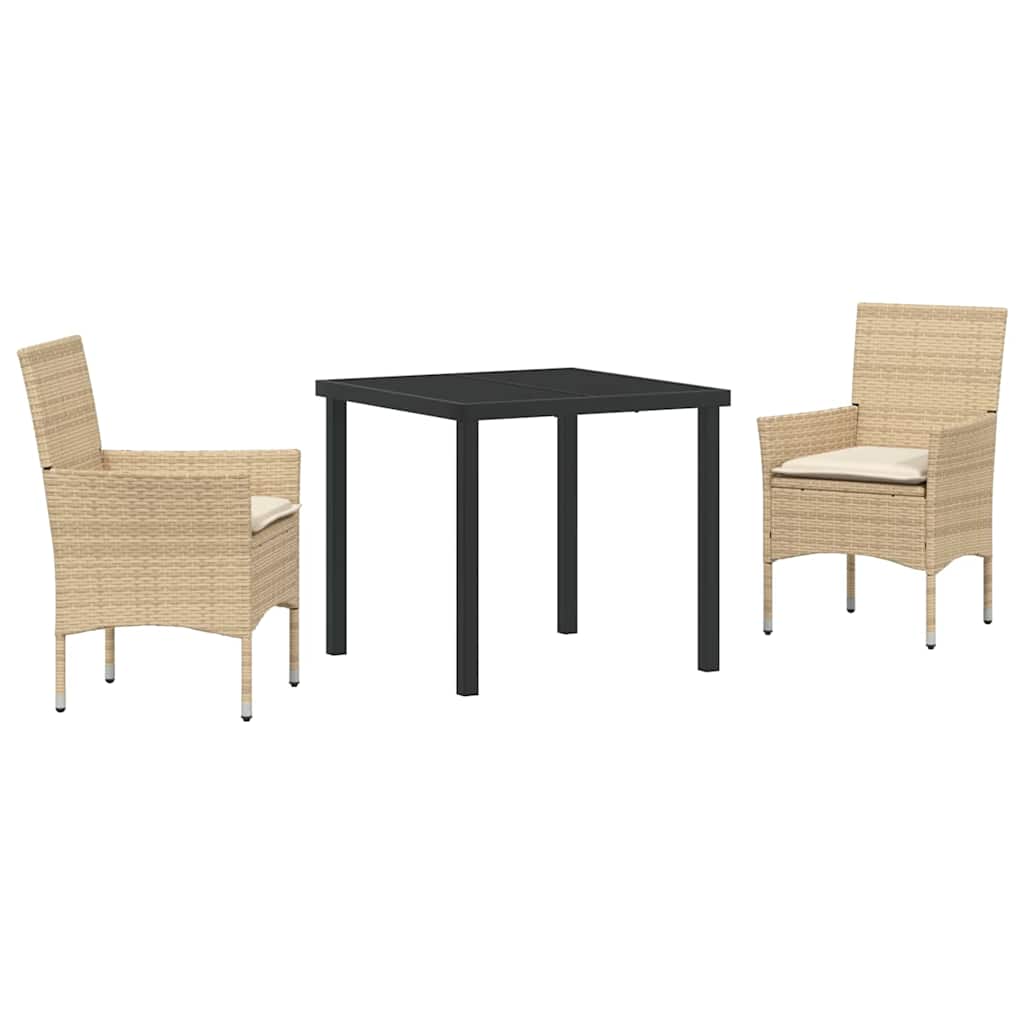 Ensemble de salle à manger pour jardin 3 pcs Beige polyrotin