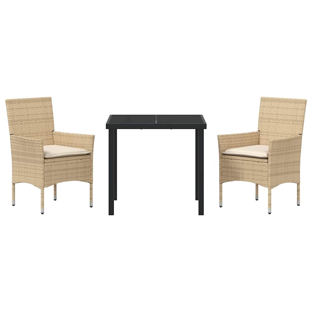 Ensemble de salle à manger pour jardin 3 pcs Beige polyrotin
