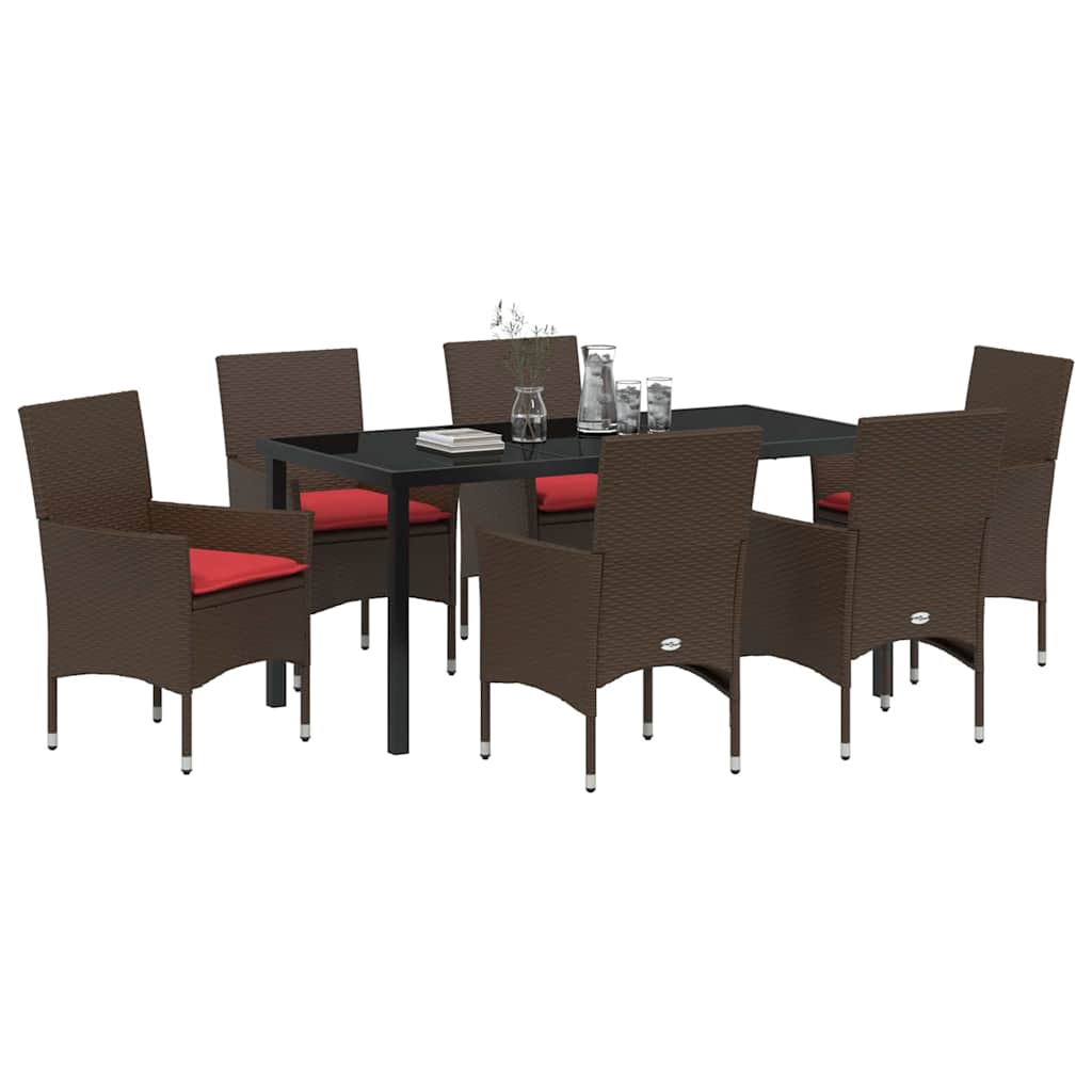Ensemble table et chaises avec coussin 7 pcs Marron Rotin PE - XIOS