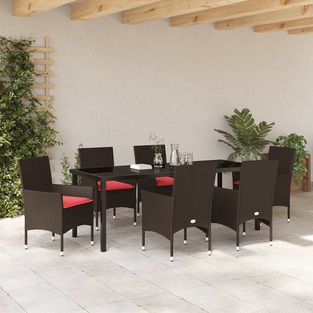 Ensemble table et chaises avec coussin 7 pcs Marron Rotin PE - XIOS