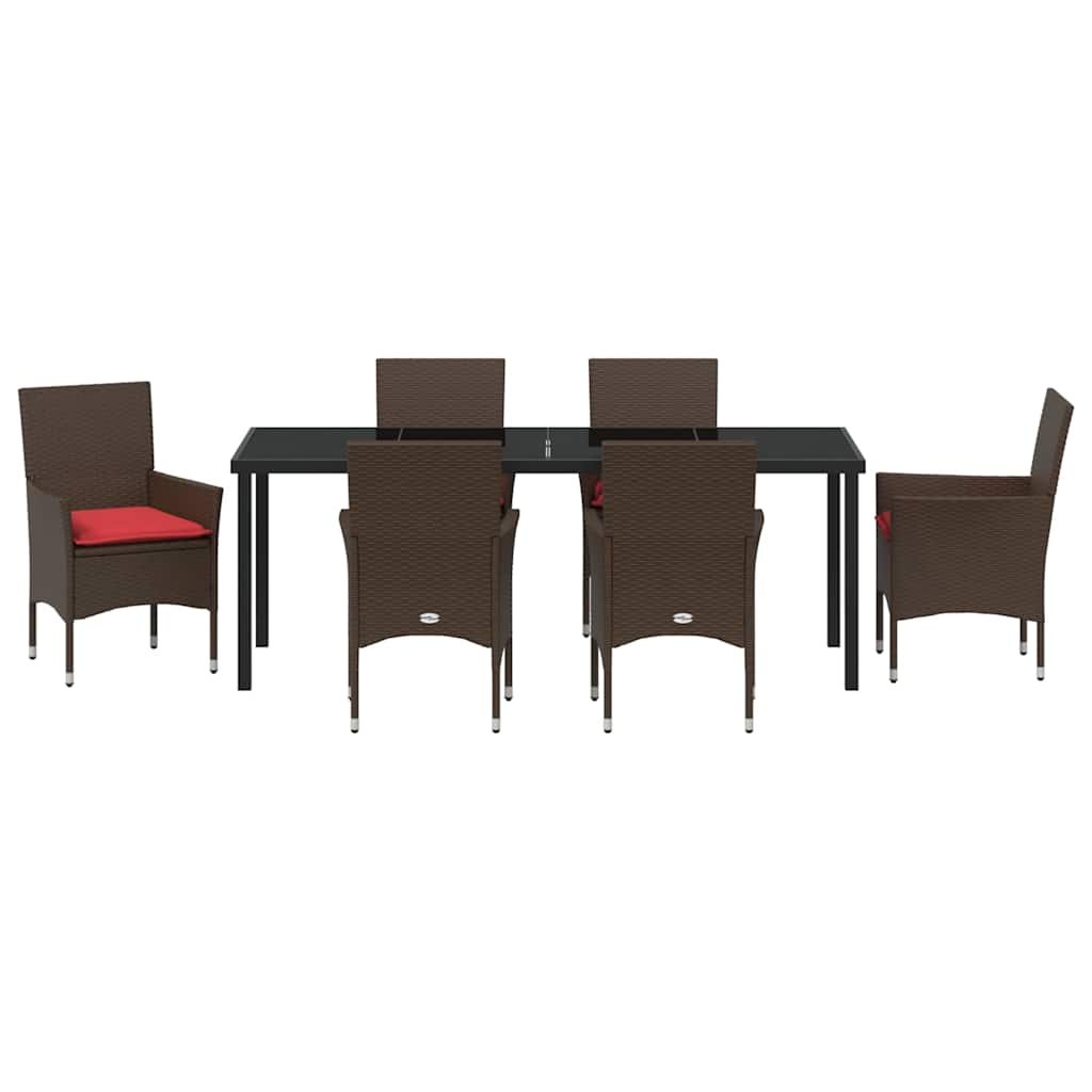 Ensemble table et chaises avec coussin 7 pcs Marron Rotin PE - XIOS