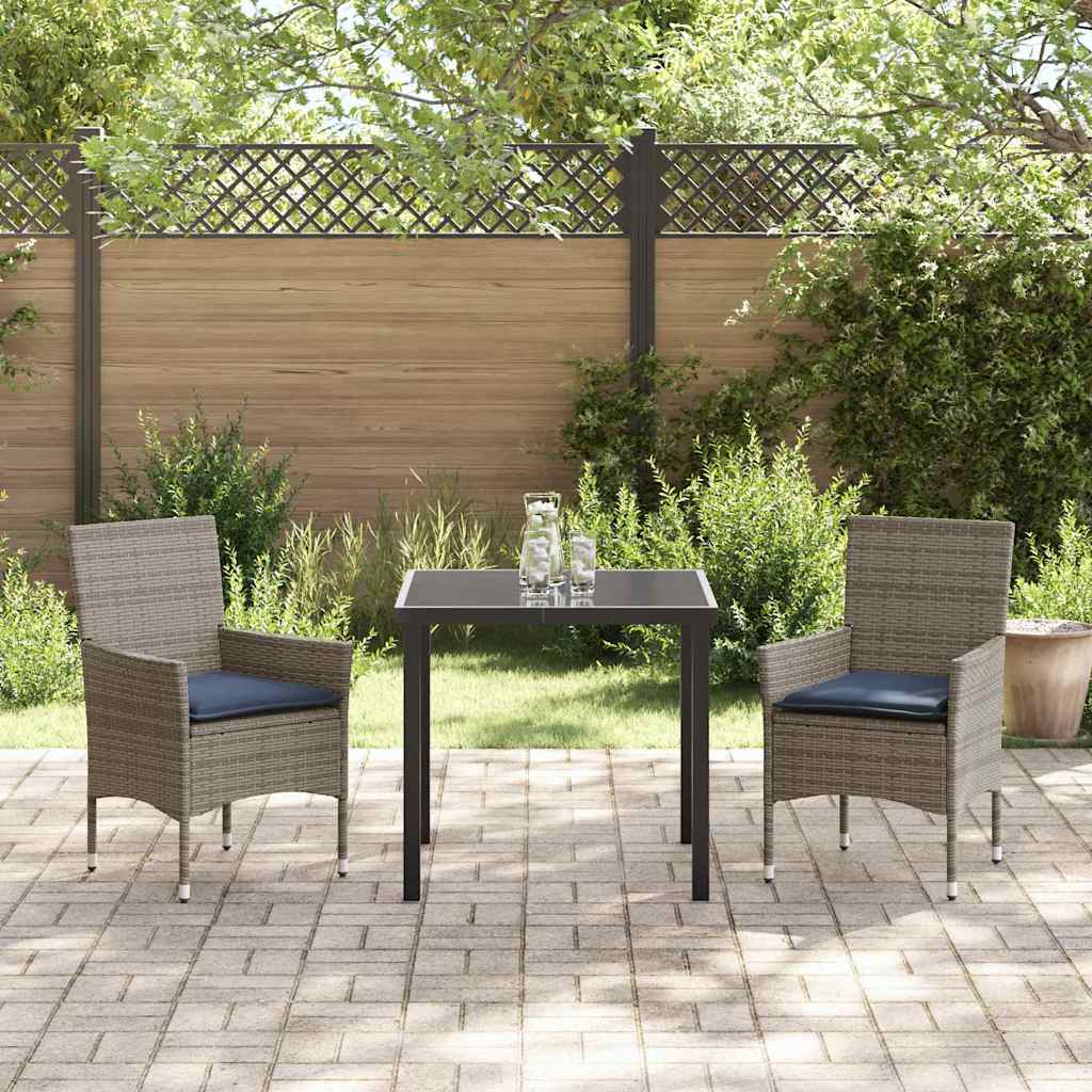 Ensemble table et chaises avec coussin 3 pcs Gris Rotin PE - XIOS