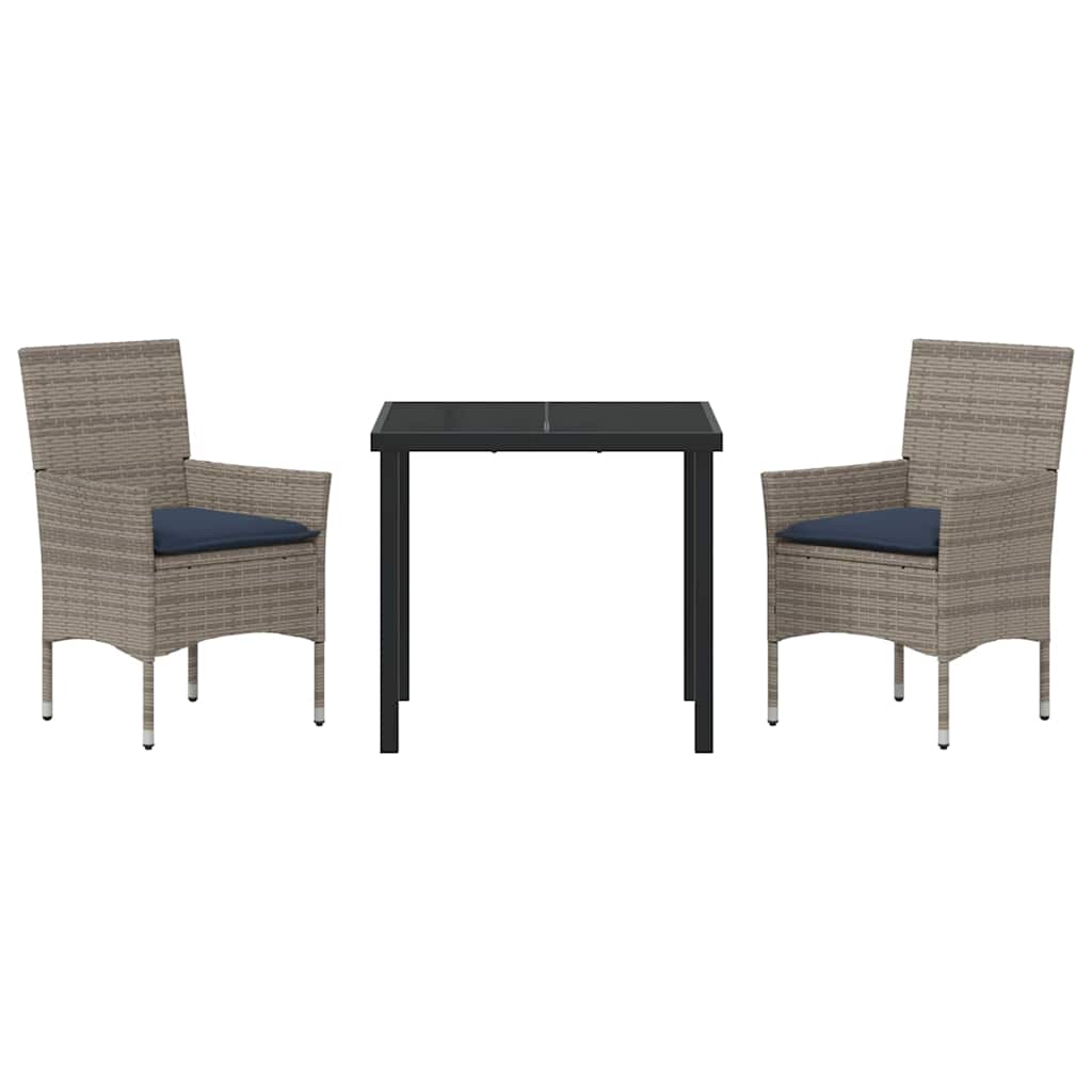 Ensemble table et chaises avec coussin 3 pcs Gris Rotin PE - XIOS