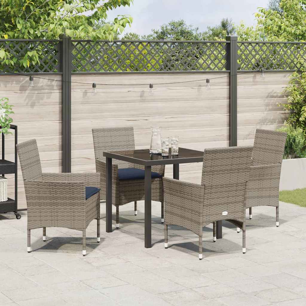 Ensemble table et chaises avec coussin 5 pcs Gris Rotin PE - XIOS