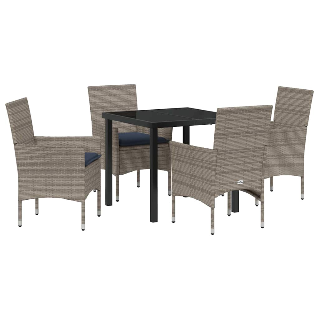 Ensemble table et chaises avec coussin 5 pcs Gris Rotin PE - XIOS