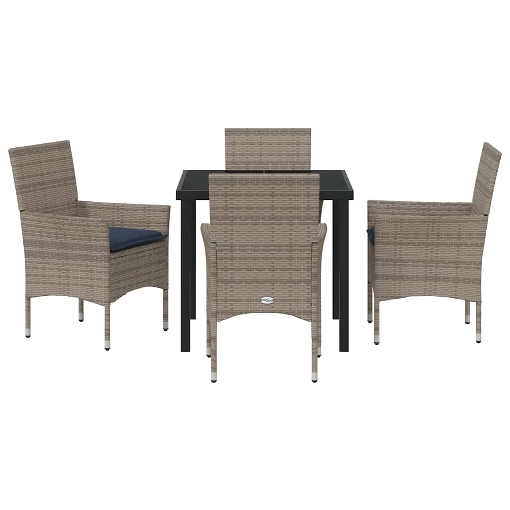 Ensemble table et chaises avec coussin 5 pcs Gris Rotin PE - XIOS