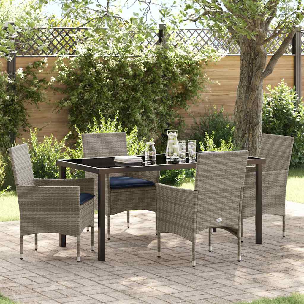 Ensemble table et chaises avec coussin 5 pcs Gris Rotin PE - XIOS