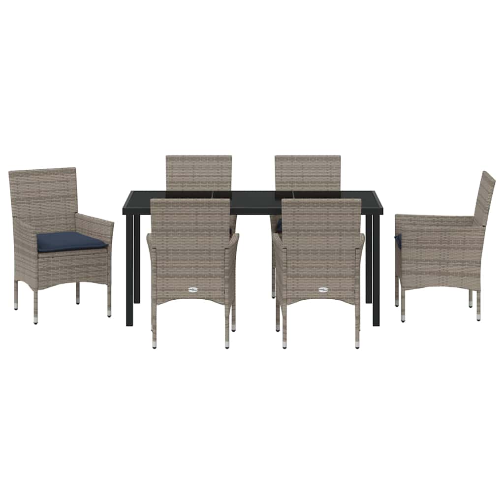 Ensemble table et chaises avec coussin 7 pcs Gris Rotin PE - XIOS