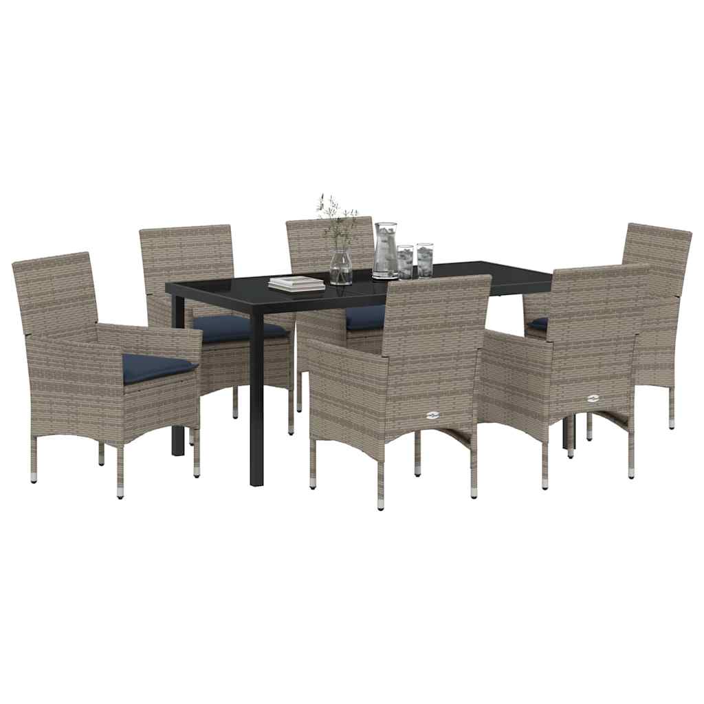 Ensemble table et chaises avec coussin 7 pcs Gris Rotin PE - XIOS