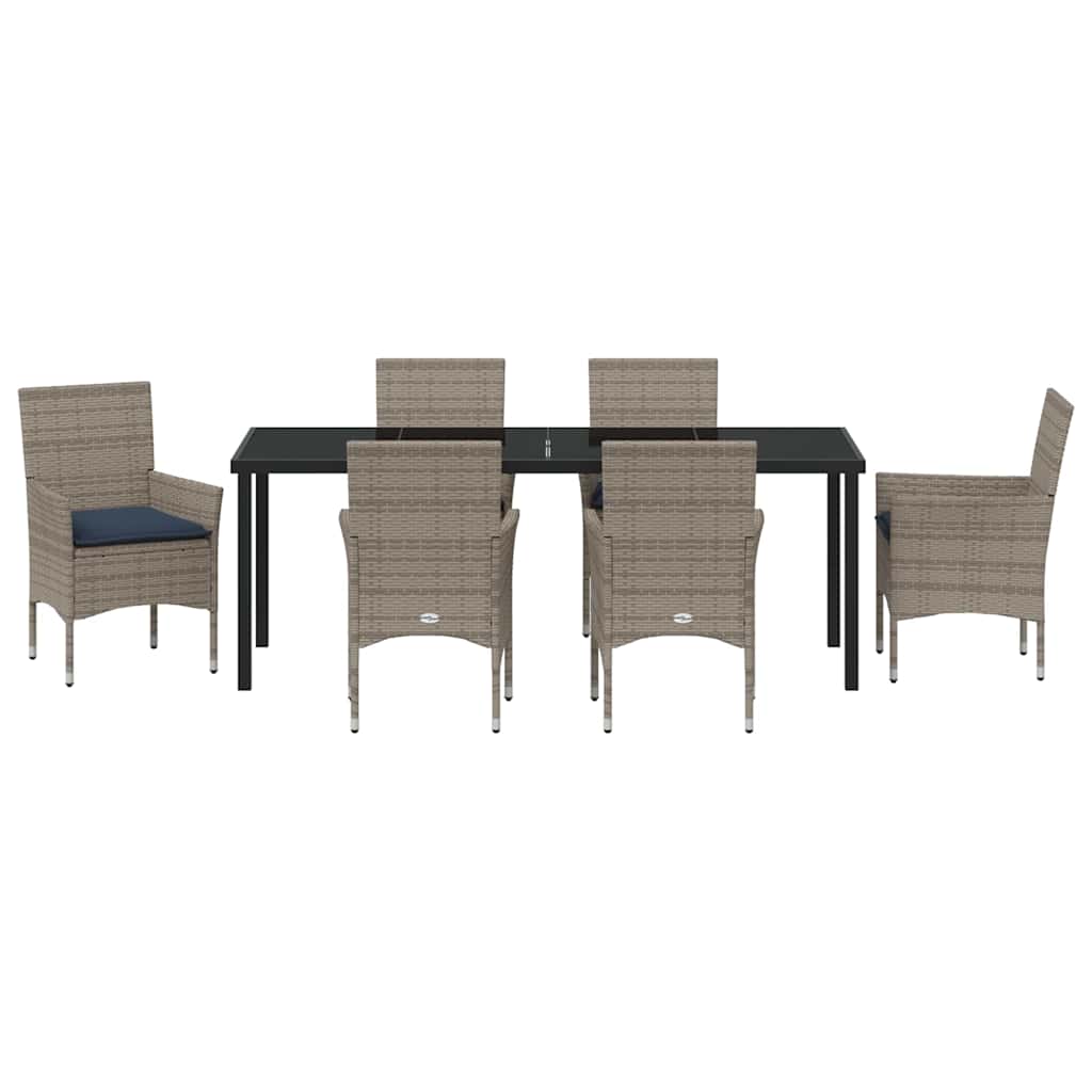 Ensemble table et chaises avec coussin 7 pcs Gris Rotin PE - XIOS