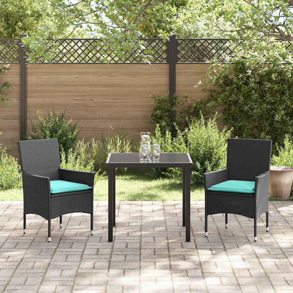 Ensemble table et chaises avec coussin 3 pcs Noir Rotin PE - XIOS