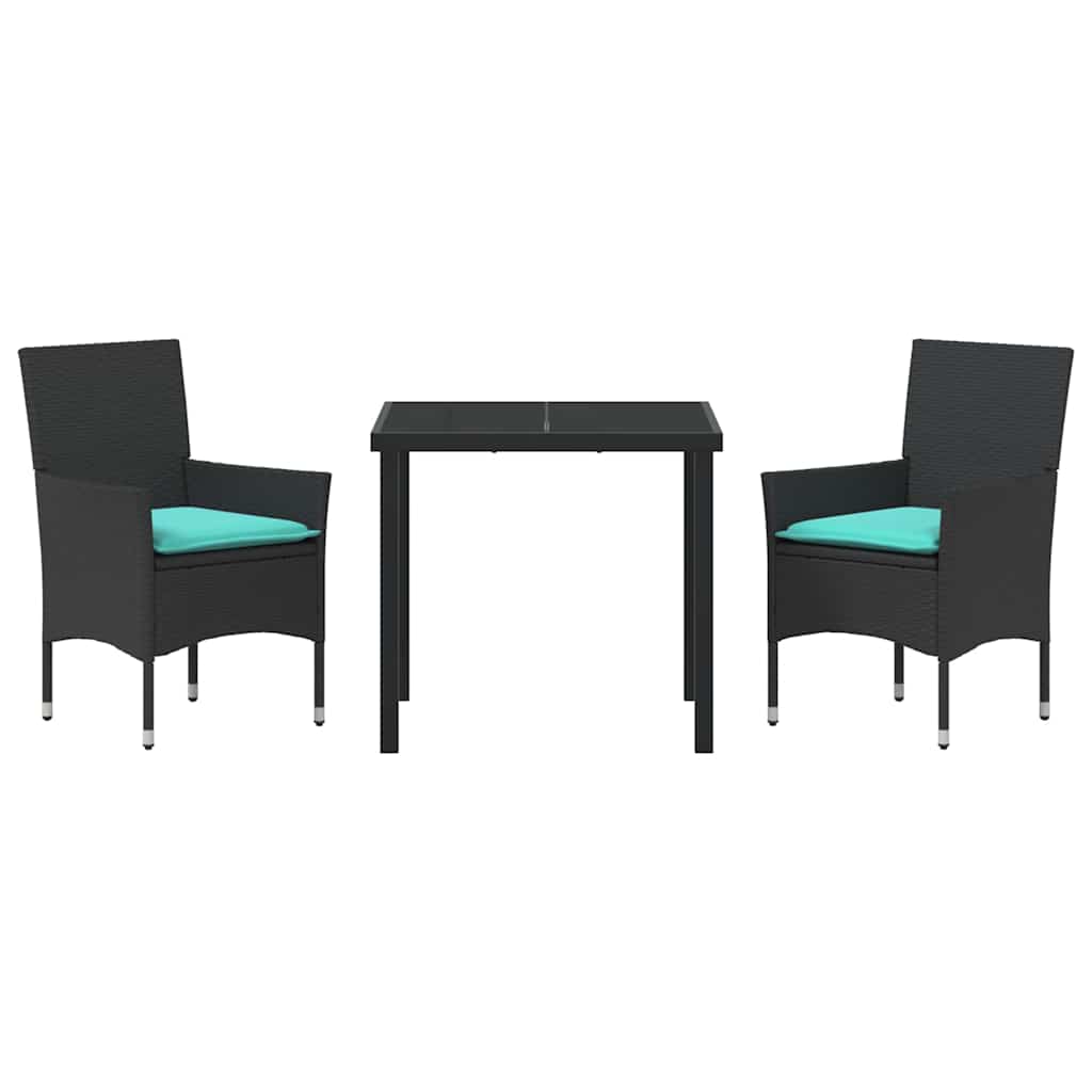 Ensemble table et chaises avec coussin 3 pcs Noir Rotin PE - XIOS