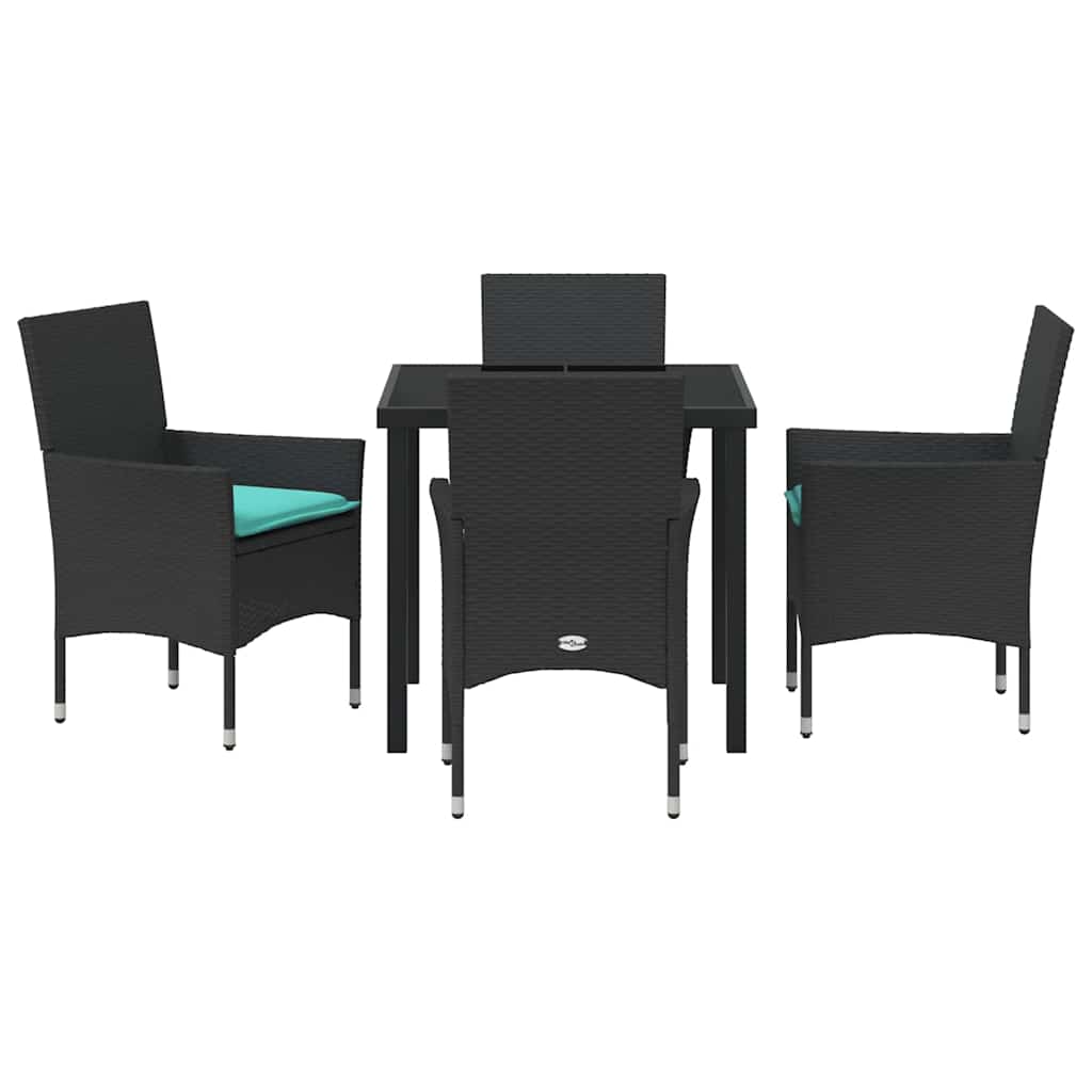 Ensemble table et chaises avec coussin 5 pcs Noir Rotin PE - XIOS