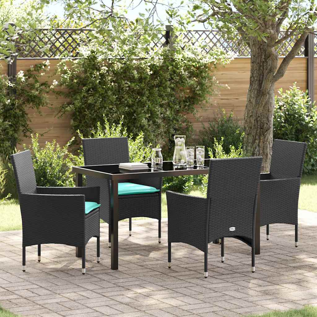 Ensemble table et chaises avec coussin 5 pcs Noir Rotin PE - XIOS