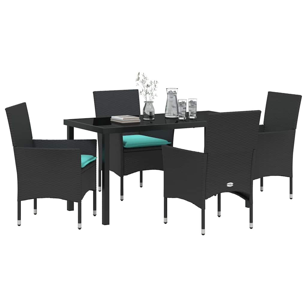 Ensemble table et chaises avec coussin 5 pcs Noir Rotin PE - XIOS