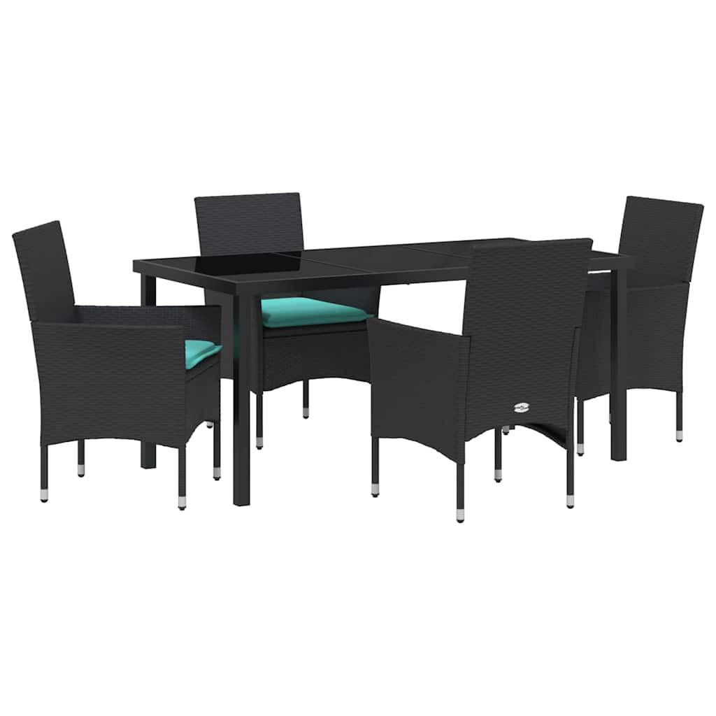 Ensemble table et chaises avec coussin 5 pcs Noir Rotin PE - XIOS