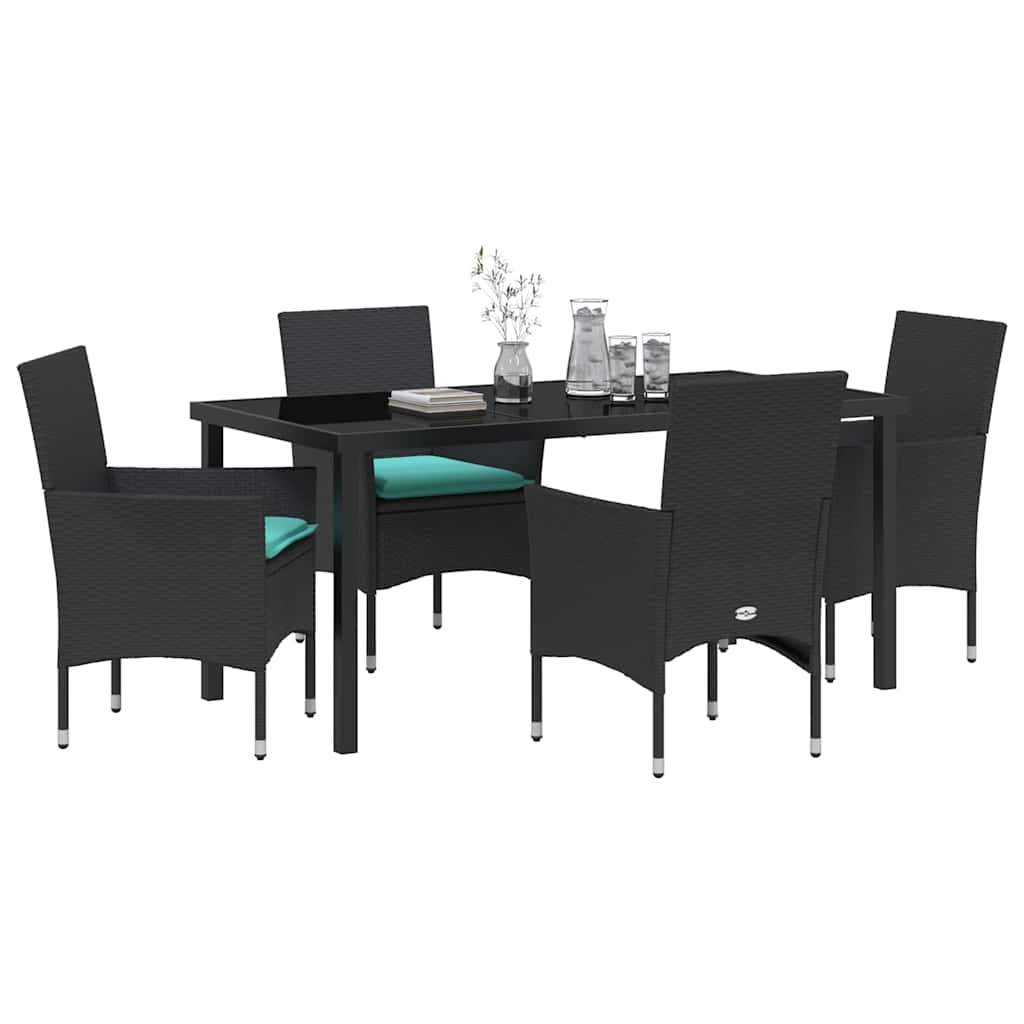 Ensemble table et chaises avec coussin 5 pcs Noir Rotin PE - XIOS
