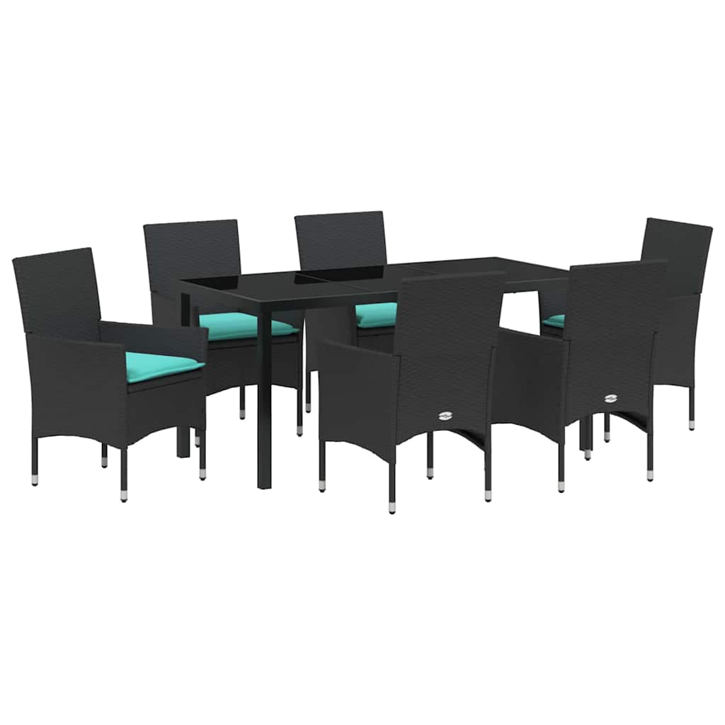 Ensemble table et chaises avec coussin 7 pcs Noir Rotin PE - XIOS